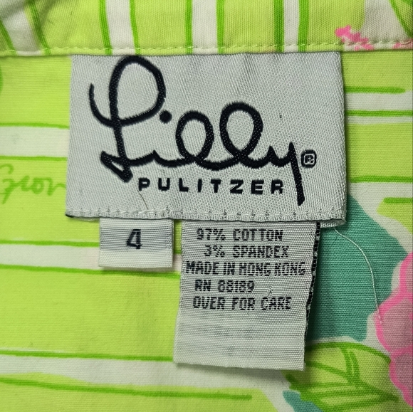 Lilly Pulitzer Green and Pink Tropical Print Sleeveless Cropped Wrap Top, 4 - Picture 3 of 7